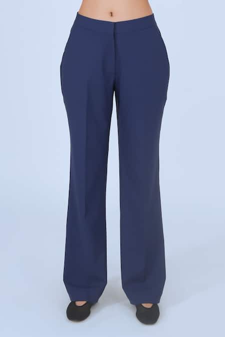 Leh Studios_Blue 100% Viscose Plain Suit Pant _Online_at_Aza_Fashions