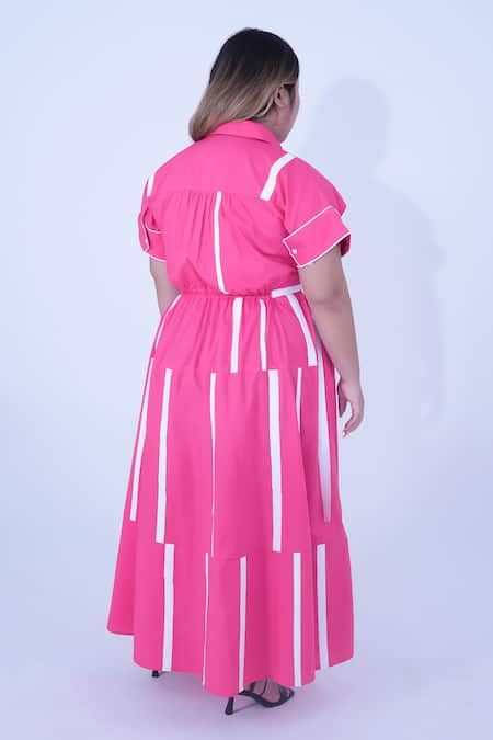 Shop Leh Studios Pink Cotton Collared Tape Tong Dress at Aza Fashions Shop_Leh Studios_Pink Cotton Collared Tape Tong Dress _at_Aza_Fashions