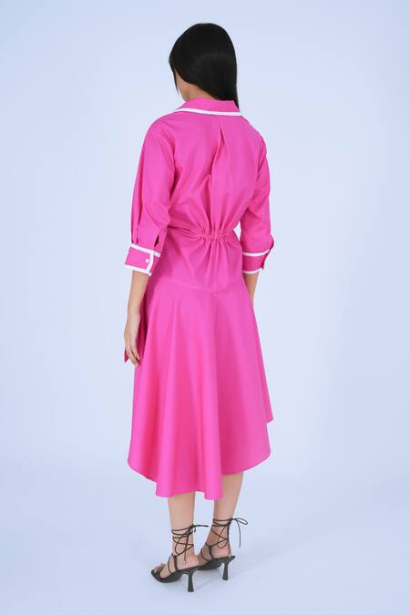 Buy Leh Studios Pink Cotton Piping Collared Ame Contrast Dress Online at Aza Fashions Buy_Leh Studios_Pink Cotton Piping Collared Ame Contrast Dress _Online_at_Aza_Fashions