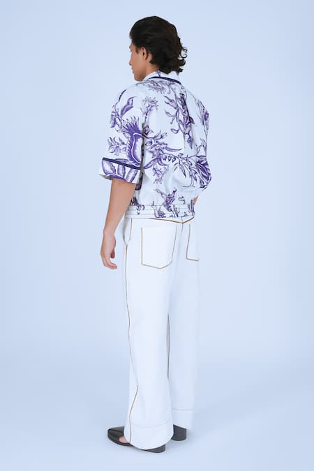 Shop Leh Studios White 100% Cotton Print Medieval Garden Aoi Shirt at Aza Fashions Shop_Leh Studios_White 100% Cotton Print Medieval Garden Aoi Shirt _at_Aza_Fashions