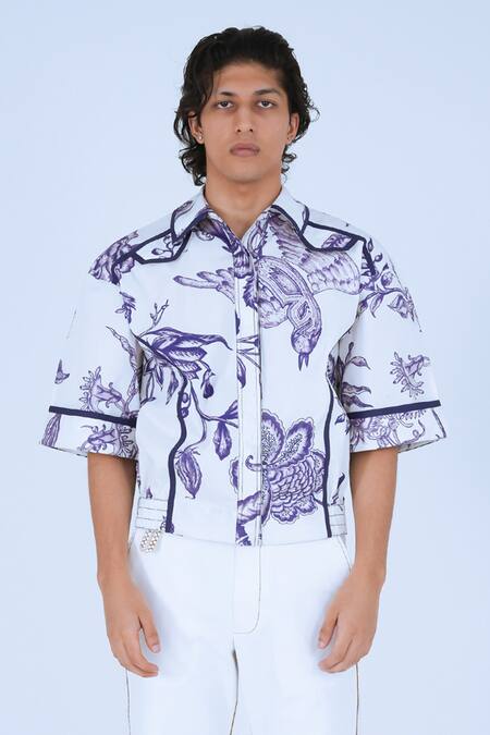 Leh Studios White 100% Cotton Print Medieval Garden Aoi Shirt Online at Aza Fashions Leh Studios_White 100% Cotton Print Medieval Garden Aoi Shirt _Online_at_Aza_Fashions