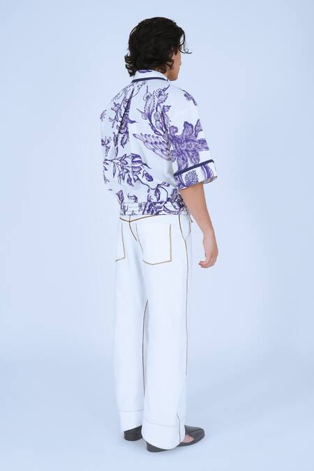 Shop Leh Studios White 100% Cotton Print Medieval Garden Aoi Shirt Online at Aza Fashions Shop_Leh Studios_White 100% Cotton Print Medieval Garden Aoi Shirt _Online_at_Aza_Fashions