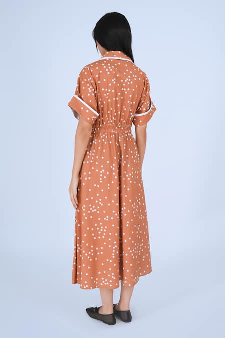 Shop Leh Studios White Cotton Collared Bambi Polka Print Dress at Aza Fashions Shop_Leh Studios_White Cotton Collared Bambi Polka Print Dress _at_Aza_Fashions
