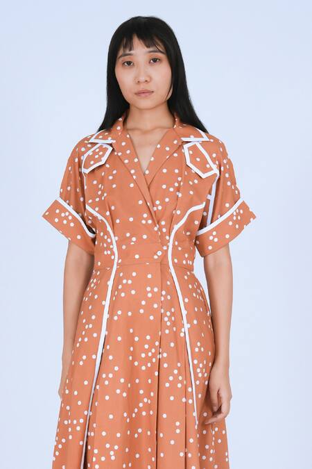 Leh Studios White Cotton Collared Bambi Polka Print Dress Online at Aza Fashions Leh Studios_White Cotton Collared Bambi Polka Print Dress _Online_at_Aza_Fashions