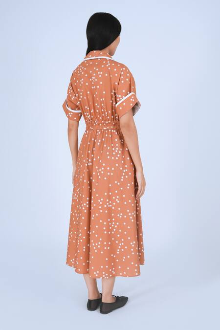 Shop Leh Studios White Cotton Collared Bambi Polka Print Dress Online at Aza Fashions Shop_Leh Studios_White Cotton Collared Bambi Polka Print Dress _Online_at_Aza_Fashions