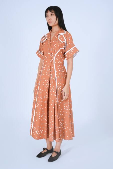 Leh Studios White Cotton Collared Bambi Polka Print Dress at Aza Fashions Leh Studios_White Cotton Collared Bambi Polka Print Dress _at_Aza_Fashions