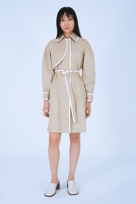 Leh Studios Bamboo Striped Coat Dress With Belt 