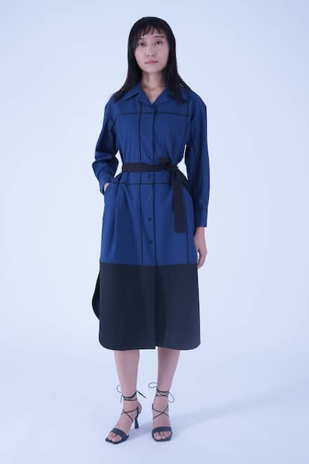 Leh Studios Broken Fence Piping Shirt Dress With Belt 