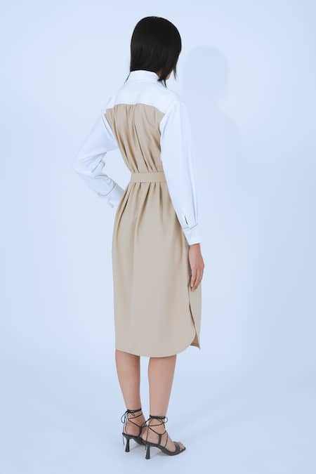 Shop Leh Studios White Viscose Piping Collared Broken Fence Shirt Dress With Belt at Aza Fashions Shop_Leh Studios_White Viscose Piping Collared Broken Fence Shirt Dress With Belt _at_Aza_Fashions