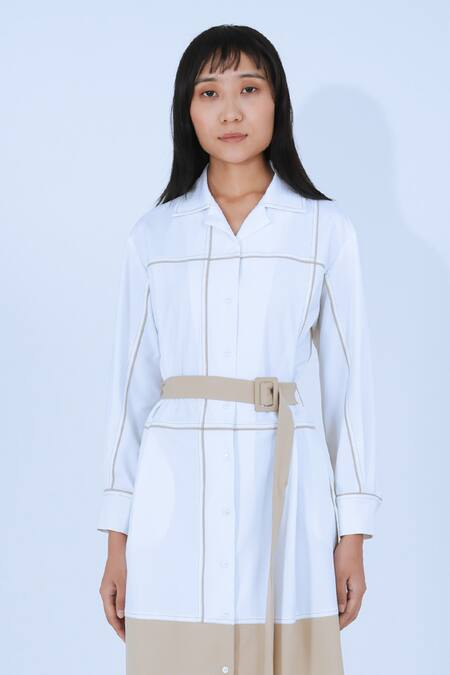 Buy Leh Studios White Viscose Piping Collared Broken Fence Shirt Dress With Belt Online at Aza Fashions Buy_Leh Studios_White Viscose Piping Collared Broken Fence Shirt Dress With Belt _Online_at_Aza_Fashions