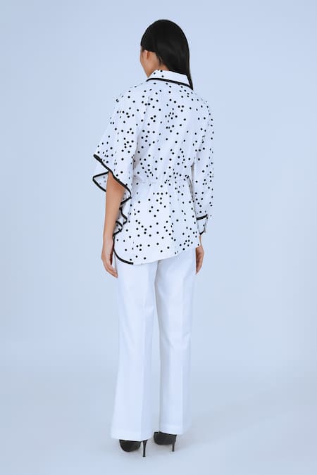 Shop Leh Studios Black Cotton Collared Cheese Polka Print Cape Top at Aza Fashions Shop_Leh Studios_Black Cotton Collared Cheese Polka Print Cape Top _at_Aza_Fashions
