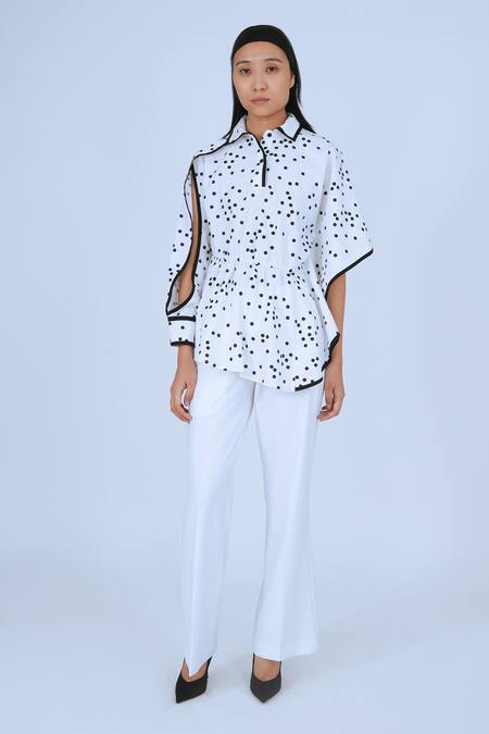 Leh Studios Black Cotton Collared Cheese Polka Print Cape Top Online at Aza Fashions Leh Studios_Black Cotton Collared Cheese Polka Print Cape Top _Online_at_Aza_Fashions