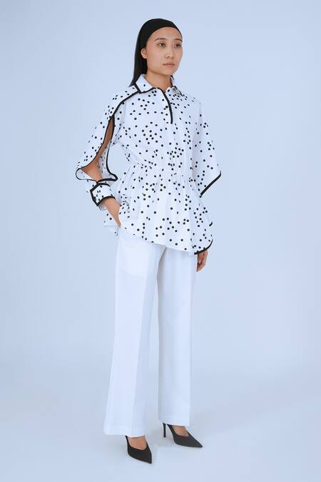 Buy Leh Studios Black Cotton Collared Cheese Polka Print Cape Top Online at Aza Fashions Buy_Leh Studios_Black Cotton Collared Cheese Polka Print Cape Top _Online_at_Aza_Fashions