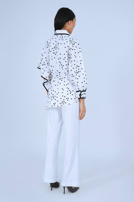 Shop Leh Studios Black Cotton Collared Cheese Polka Print Cape Top Online at Aza Fashions Shop_Leh Studios_Black Cotton Collared Cheese Polka Print Cape Top _Online_at_Aza_Fashions