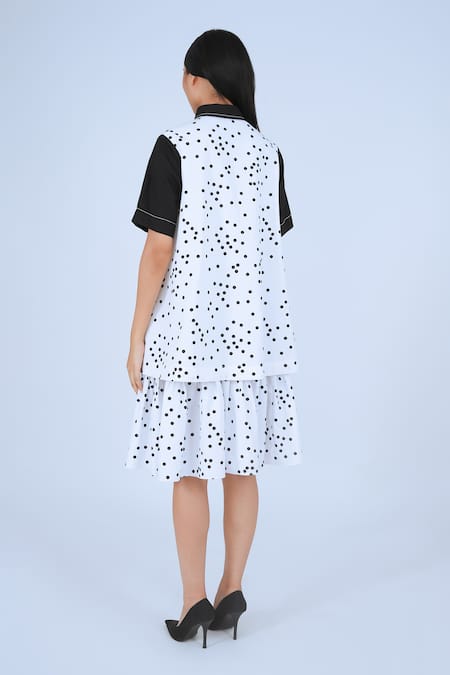 Shop Leh Studios Black Cotton Collared Cheese Colorblocked Frill Tiered Dress at Aza Fashions Shop_Leh Studios_Black Cotton Collared Cheese Colorblocked Frill Tiered Dress _at_Aza_Fashions