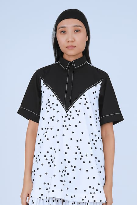 Leh Studios Black Cotton Collared Cheese Colorblocked Frill Tiered Dress Online at Aza Fashions Leh Studios_Black Cotton Collared Cheese Colorblocked Frill Tiered Dress _Online_at_Aza_Fashions