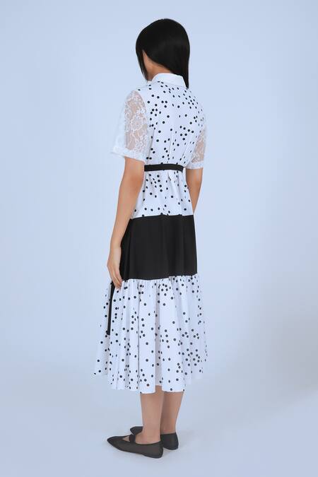 Buy Leh Studios Black Cotton Lace Cheese Platter Polka Print And Colorblocked Dress With Belt Online at Aza Fashions Buy_Leh Studios_Black Cotton Lace Cheese Platter Polka Print And Colorblocked Dress With Belt _Online_at_Aza_Fashions