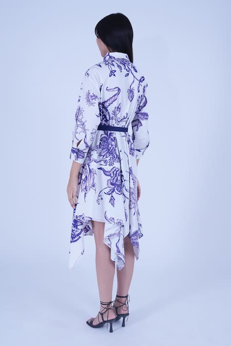 Buy Leh Studios Blue Cotton Buckles Collared Chinoiserie New Hanker Dress With Belt Online at Aza Fashions Buy_Leh Studios_Blue Cotton Buckles Collared Chinoiserie New Hanker Dress With Belt _Online_at_Aza_Fashions