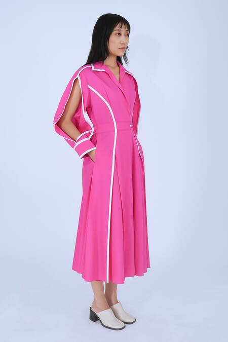Buy Leh Studios Pink Cotton Piping Collared Chiyo Dress Online at Aza Fashions Buy_Leh Studios_Pink Cotton Piping Collared Chiyo Dress _Online_at_Aza_Fashions