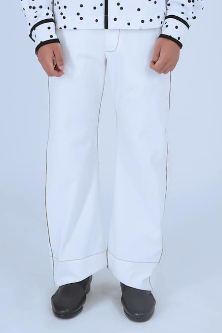 Buy_Leh Studios_Beige 100% Cotton Stitch Curved Contrast Handwork Pant 