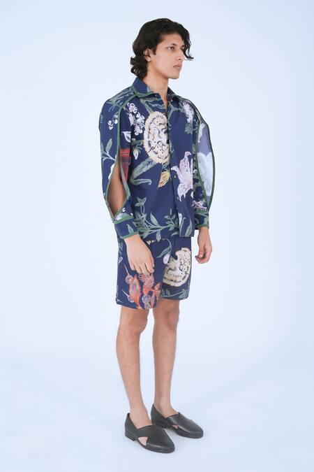 Buy Leh Studios Blue 100% Cotton Print Bloom Evening Shorts Online at Aza Fashions Buy_Leh Studios_Blue 100% Cotton Print Bloom Evening Shorts _Online_at_Aza_Fashions