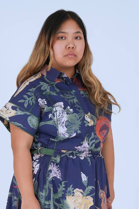 Buy Leh Studios Blue Cotton Buckles Collared Evening Bloom Tong Dress Online at Aza Fashions Buy_Leh Studios_Blue Cotton Buckles Collared Evening Bloom Tong Dress _Online_at_Aza_Fashions