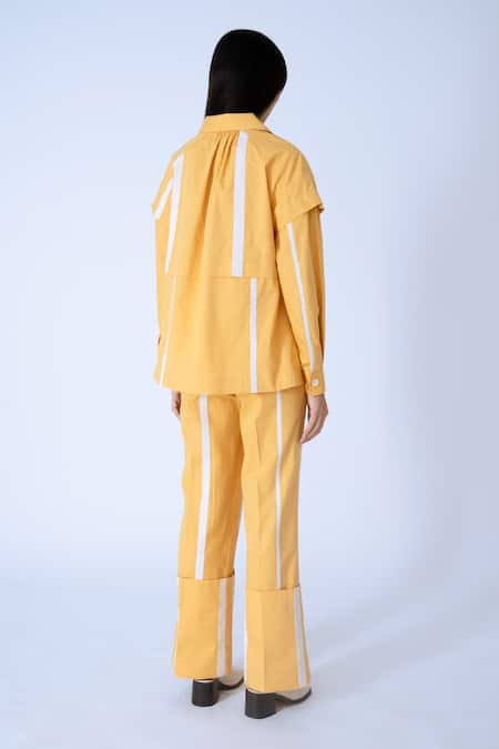 Shop Leh Studios Yellow Cotton Fumi Broken Line Pattern Pant at Aza Fashions Shop_Leh Studios_Yellow Cotton Fumi Broken Line Pattern Pant _at_Aza_Fashions