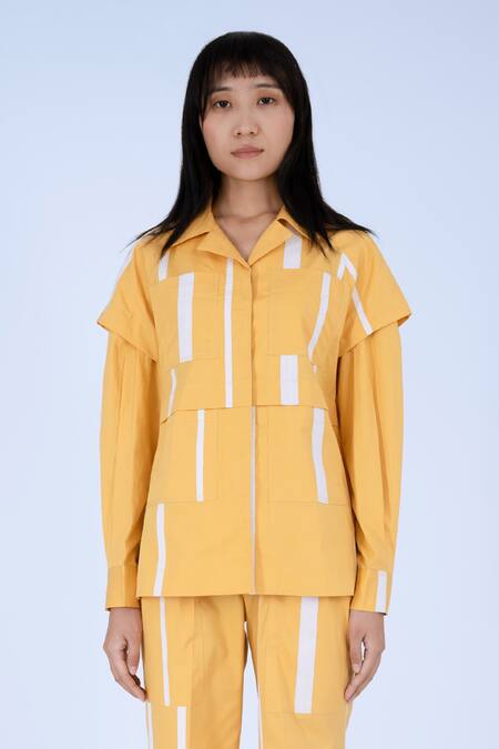 Leh Studios Yellow Cotton Fumi Broken Line Pattern Pant Online at Aza Fashions Leh Studios_Yellow Cotton Fumi Broken Line Pattern Pant _Online_at_Aza_Fashions