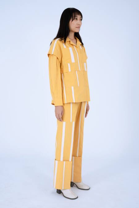 Buy Leh Studios Yellow Cotton Fumi Broken Line Pattern Pant Online at Aza Fashions Buy_Leh Studios_Yellow Cotton Fumi Broken Line Pattern Pant _Online_at_Aza_Fashions