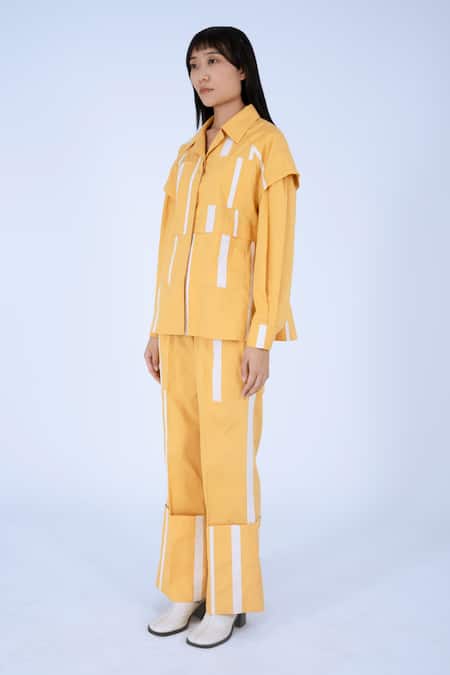 Leh Studios Yellow Cotton Fumi Broken Line Pattern Pant at Aza Fashions Leh Studios_Yellow Cotton Fumi Broken Line Pattern Pant _at_Aza_Fashions