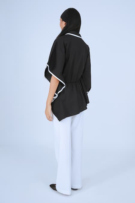 Shop Leh Studios Black Cotton Piping Collared Kinki Top at Aza Fashions Shop_Leh Studios_Black Cotton Piping Collared Kinki Top _at_Aza_Fashions