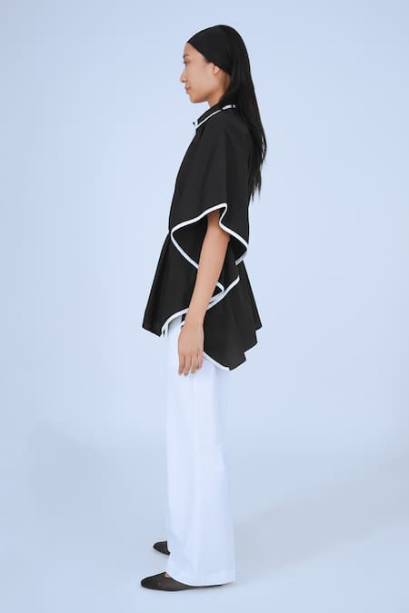 Leh Studios Black Cotton Piping Collared Kinki Top Online at Aza Fashions Leh Studios_Black Cotton Piping Collared Kinki Top _Online_at_Aza_Fashions