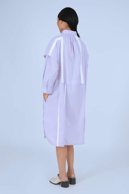 Shop Leh Studios Purple Cotton Collared Metro Tape Fence Shirt Dress at Aza Fashions Shop_Leh Studios_Purple Cotton Collared Metro Tape Fence Shirt Dress _at_Aza_Fashions