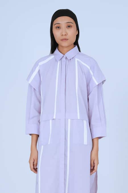 Leh Studios Purple Cotton Collared Metro Tape Fence Shirt Dress Online at Aza Fashions Leh Studios_Purple Cotton Collared Metro Tape Fence Shirt Dress _Online_at_Aza_Fashions