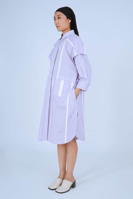 Shop Leh Studios Purple Cotton Collared Metro Tape Fence Shirt Dress Online at Aza Fashions Shop_Leh Studios_Purple Cotton Collared Metro Tape Fence Shirt Dress _Online_at_Aza_Fashions