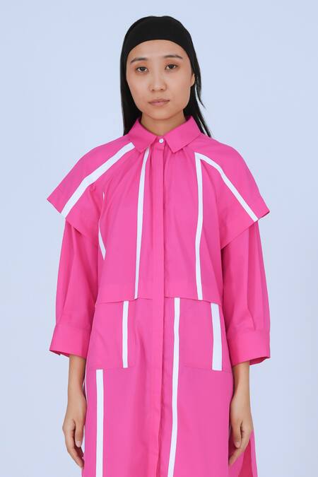 Leh Studios Pink Cotton Collared Metro Tape Fence Dress Online at Aza Fashions Leh Studios_Pink Cotton Collared Metro Tape Fence Dress _Online_at_Aza_Fashions