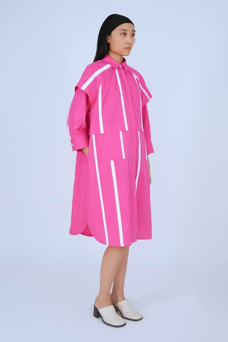 Buy Leh Studios Pink Cotton Collared Metro Tape Fence Dress Online at Aza Fashions Buy_Leh Studios_Pink Cotton Collared Metro Tape Fence Dress _Online_at_Aza_Fashions