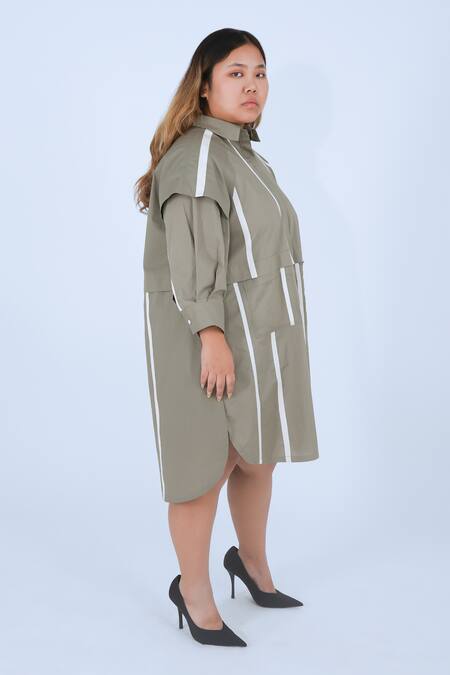 Buy Leh Studios Grey Cotton Collared Metro Tape Fence Midi Shirt Dress Online at Aza Fashions Buy_Leh Studios_Grey Cotton Collared Metro Tape Fence Midi Shirt Dress _Online_at_Aza_Fashions