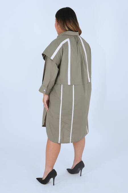 Shop Leh Studios Grey Cotton Collared Metro Tape Fence Midi Shirt Dress Online at Aza Fashions Shop_Leh Studios_Grey Cotton Collared Metro Tape Fence Midi Shirt Dress _Online_at_Aza_Fashions