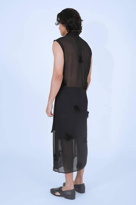 Shop Leh Studios Black 100% Viscose Embroidery Bloom Moon Light Draped Shirt at Aza Fashions Shop_Leh Studios_Black 100% Viscose Embroidery Bloom Moon Light Draped Shirt _at_Aza_Fashions