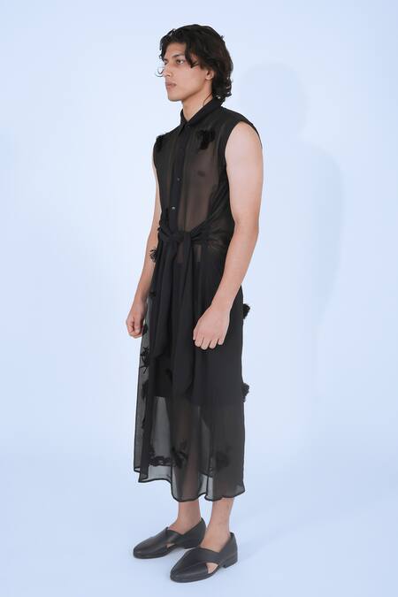 Shop Leh Studios Black 100% Viscose Embroidery Bloom Moon Light Draped Shirt Online at Aza Fashions Shop_Leh Studios_Black 100% Viscose Embroidery Bloom Moon Light Draped Shirt _Online_at_Aza_Fashions