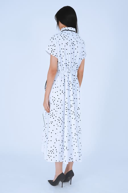 Shop Leh Studios Black Cotton Collared Usu Polka Dot Pattern Midi Dress at Aza Fashions Shop_Leh Studios_Black Cotton Collared Usu Polka Dot Pattern Midi Dress _at_Aza_Fashions