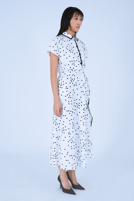 Leh Studios Black Cotton Collared Usu Polka Dot Pattern Midi Dress Online at Aza Fashions Leh Studios_Black Cotton Collared Usu Polka Dot Pattern Midi Dress _Online_at_Aza_Fashions