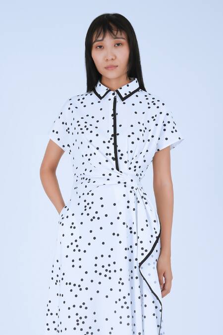Leh Studios Black Cotton Collared Usu Polka Dot Pattern Midi Dress at Aza Fashions Leh Studios_Black Cotton Collared Usu Polka Dot Pattern Midi Dress _at_Aza_Fashions