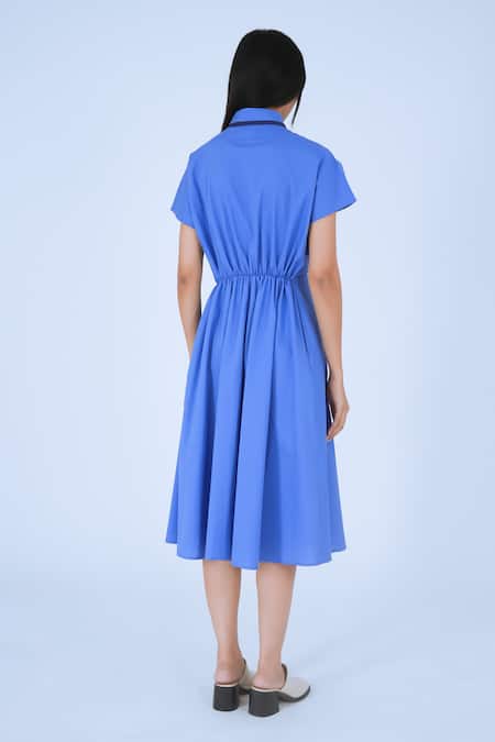 Shop Leh Studios Blue Cotton Collared Midi Dress at Aza Fashions Shop_Leh Studios_Blue Cotton Collared Midi Dress _at_Aza_Fashions