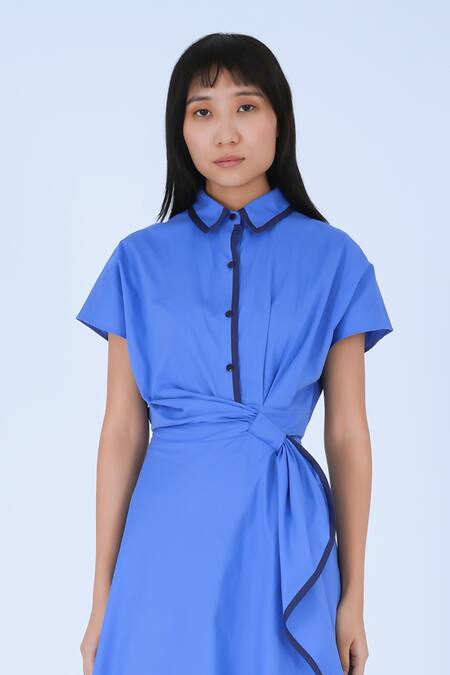 Leh Studios Blue Cotton Collared Midi Dress Online at Aza Fashions Leh Studios_Blue Cotton Collared Midi Dress _Online_at_Aza_Fashions