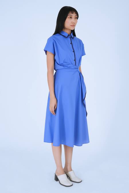 Buy Leh Studios Blue Cotton Collared Midi Dress Online at Aza Fashions Buy_Leh Studios_Blue Cotton Collared Midi Dress _Online_at_Aza_Fashions