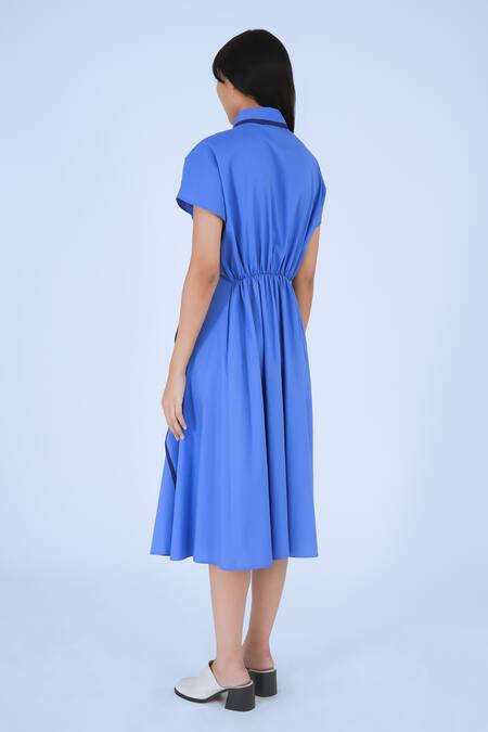 Shop Leh Studios Blue Cotton Collared Midi Dress Online at Aza Fashions Shop_Leh Studios_Blue Cotton Collared Midi Dress _Online_at_Aza_Fashions