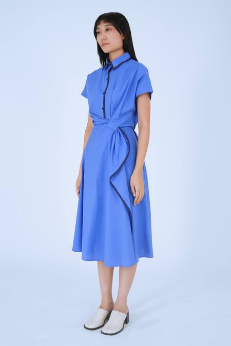Leh Studios Blue Cotton Collared Midi Dress at Aza Fashions Leh Studios_Blue Cotton Collared Midi Dress _at_Aza_Fashions