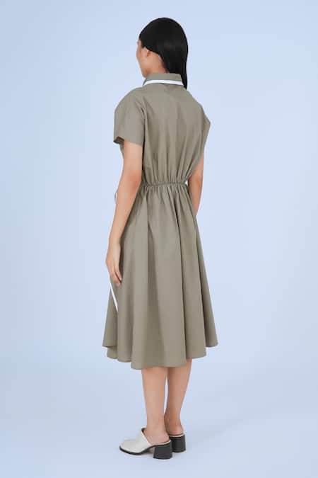 Shop_Leh Studios_Brown Cotton Collared Wrap Midi Dress _at_Aza_Fashions